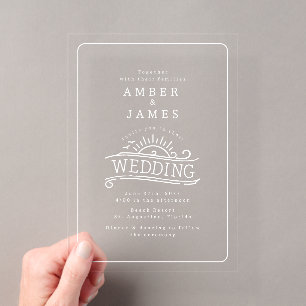 Invitations En Acrylique Mariage Coucher de Soleil Vagues Plage Art Linéair