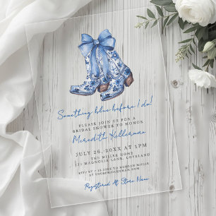 Invitations En Acrylique Mariage Country Blue Bow Cowboy Shower