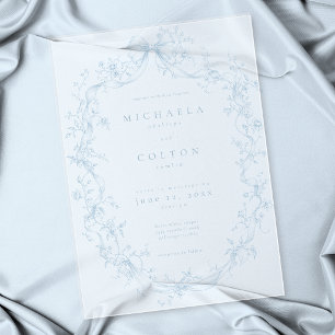 Invitations En Acrylique Mariage Couronne Florale Bleu Poussiéreux Vintage