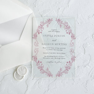 Invitations En Acrylique Mariage Couronne Vintage Élégant Rose Poudre