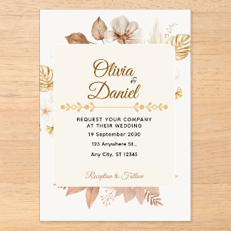 Invitations En Acrylique Mariage Crème Floral Séché Bohème Rustique