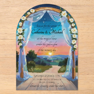 Invitations En Acrylique Mariage Crépuscule Arrivée Tropicale Plage Été