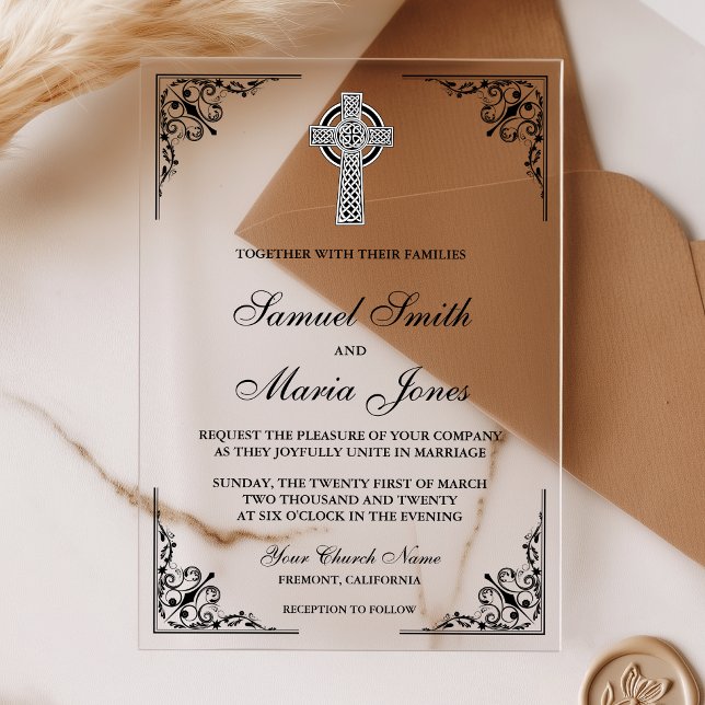 Invitations En Acrylique Mariage Croix Celtique Noire (Créateur téléchargé)