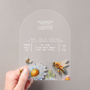 Invitations En Acrylique Mariage d'abeille aquarelle fleurs sauvages