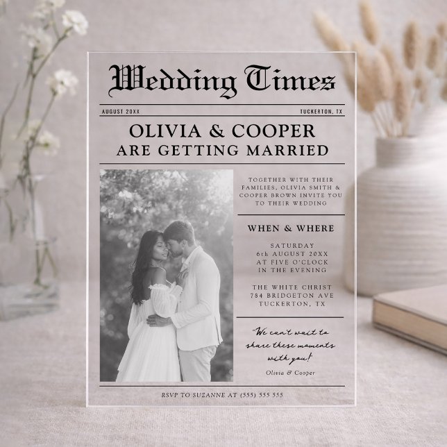 Invitations En Acrylique Mariage dans le Journal (Créateur téléchargé)