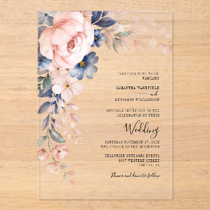 Invitations En Acrylique Mariage d'aquarelle à script rose