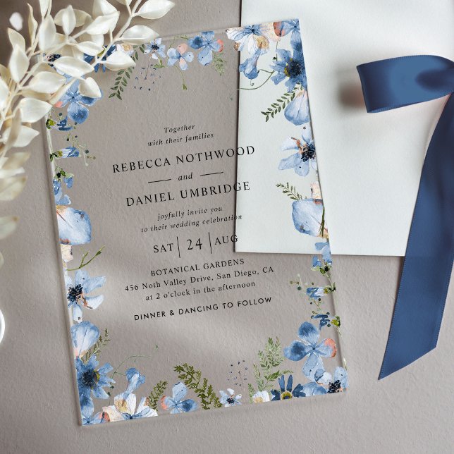 Invitations En Acrylique Mariage d'aquarelle bleu foncé (Créateur téléchargé)