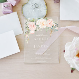 Invitations En Acrylique Mariage d'aquarelle florale Blush & Sage