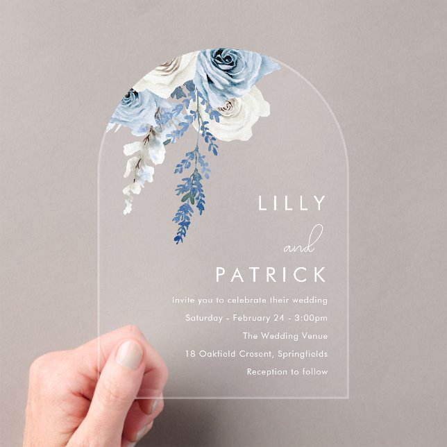 Invitations En Acrylique Mariage d'arc floral de Boho bleu Dusty (In situ (ordinateur de poche))