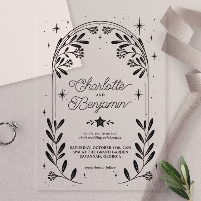 Invitations En Acrylique Mariage d'arc floral étoile noire (Créateur téléchargé)