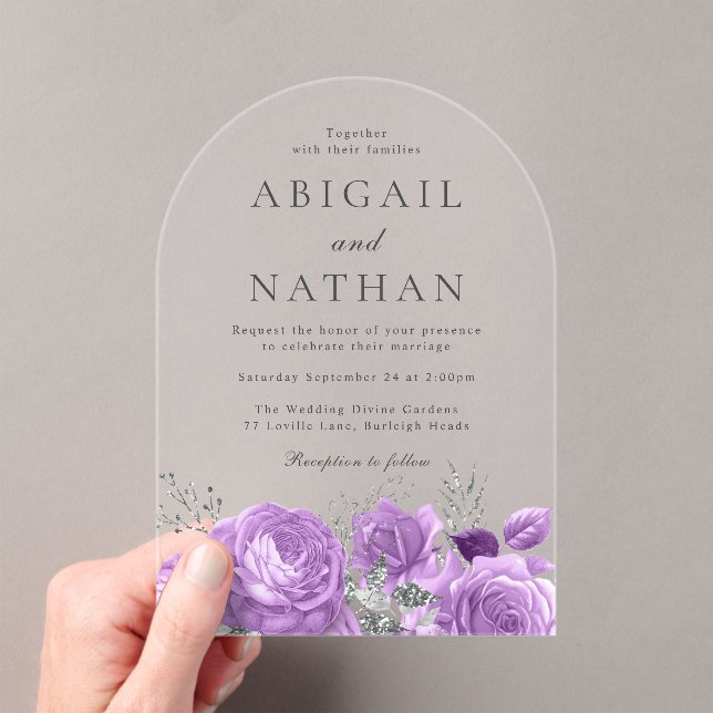 Invitations En Acrylique Mariage d'arc floral violet magique Lavande (In situ (ordinateur de poche))