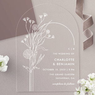 Invitations En Acrylique Mariage d'arc minimaliste moderne Fleur sauvage bl