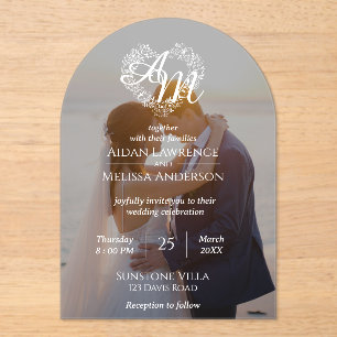 Invitations En Acrylique Mariage d'arc noir et blanc photo personnalisé