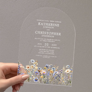 Invitations En Acrylique Mariage d'arche bleu Dusty Fleur sauvage