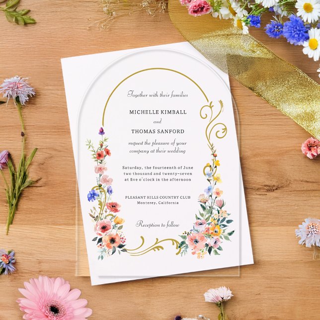 Invitations En Acrylique Mariage d'arche d'été Fleur sauvage d'aquarelle (Créateur téléchargé)