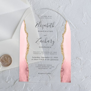 Invitations En Acrylique Mariage d'arche moderne en or rose vierge