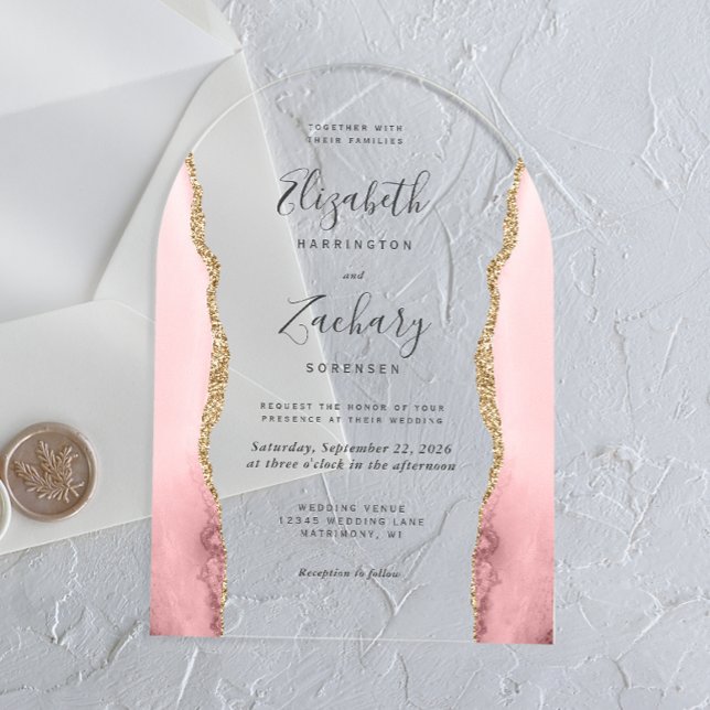 Invitations En Acrylique Mariage d'arche moderne en or rose vierge (Créateur téléchargé)
