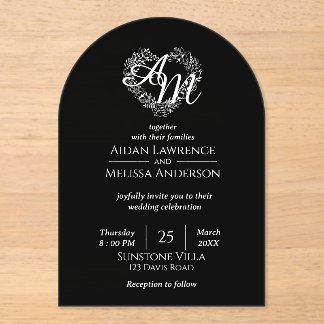 Invitations En Acrylique Mariage d'arche noir et blanc simple
