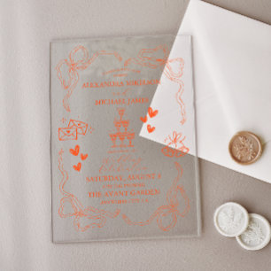Invitations En Acrylique Mariage d'art contemporain rétro peint à la main