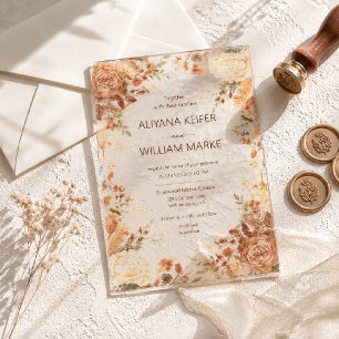 Invitations En Acrylique Mariage d'automne aux feuilles rustiques orange br