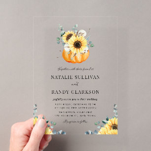 Invitations En Acrylique Mariage d'automne citrouille rustique et tournesol
