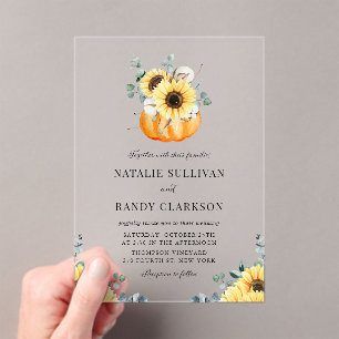 Invitations En Acrylique Mariage d'automne rustique avec citrouille et tour