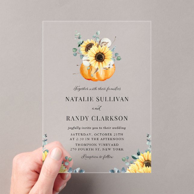 Invitations En Acrylique Mariage d'automne rustique avec citrouille et tour (In situ (ordinateur de poche))