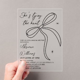 Invitations En Acrylique Mariage de Black Bow Elle Attache Le Nœud Shower