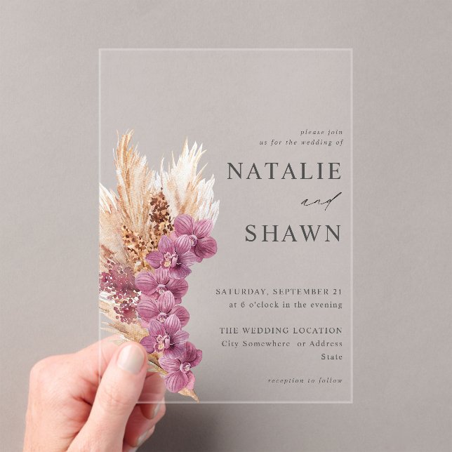 Invitations En Acrylique Mariage de Boho Floral Violet (In situ (ordinateur de poche))