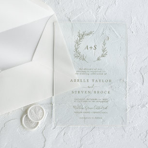Invitations En Acrylique Mariage de bois vert à feuilles minimes