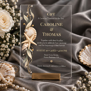 Invitations En Acrylique Mariage de bord de mer coquillages étoiles de mer