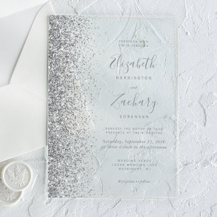 Invitations En Acrylique Mariage de bord de Parties scintillant argent mode
