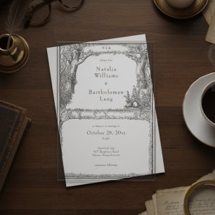 Invitations En Acrylique Mariage de bordure de forêt médiévale gothique vin
