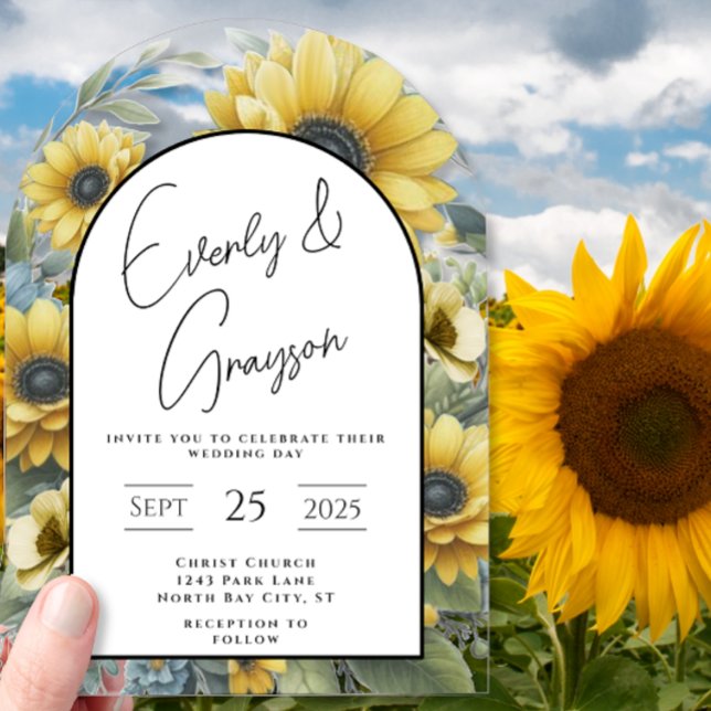 Invitations En Acrylique Mariage de bouquet de fleurs de tournesol rustique (Créateur téléchargé)