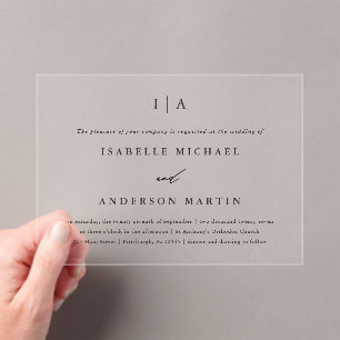 Invitations En Acrylique Mariage de calligraphie de monogramme noir classiq