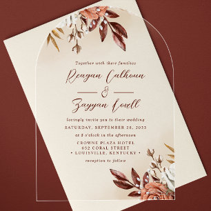 Invitations En Acrylique Mariage de calligraphie des fleurs de terre cuite