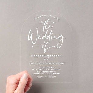 Invitations En Acrylique Mariage de calligraphie manuscrite à la main blanc