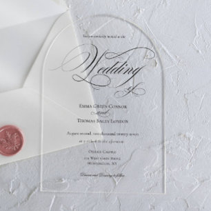 Invitations En Acrylique Mariage de calligraphie minimaliste noir et blanc