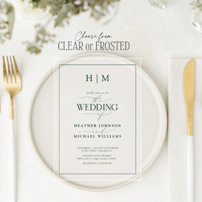 Invitations En Acrylique Mariage de calligraphie Monogramme vert émeraude (Créateur téléchargé)