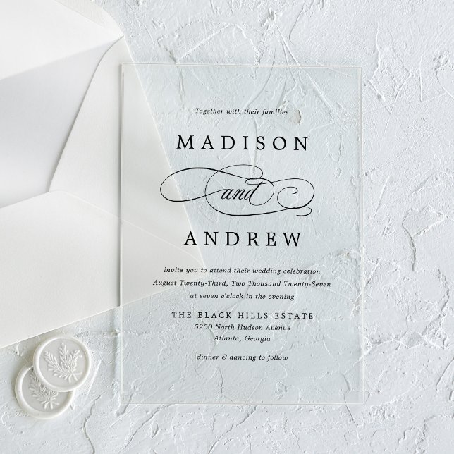 Invitations En Acrylique Mariage de calligraphie noire adoré (Créateur téléchargé)