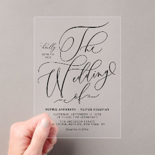 Invitations En Acrylique Mariage de calligraphie Whimsical Black Elegant