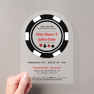 Invitations En Acrylique Mariage de casino avec jetons de poker noir et bla