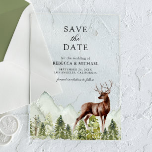 Invitations En Acrylique Mariage de cerfs en forêt de montagne, date à rete