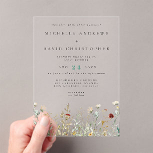 Invitations En Acrylique Mariage de champ Fleur sauvage Boho