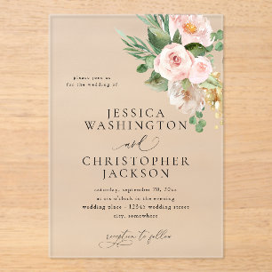 Invitations En Acrylique Mariage de champagne et rose