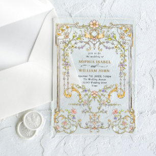 Invitations En Acrylique Mariage de charpente florale de Grace Orné Victori
