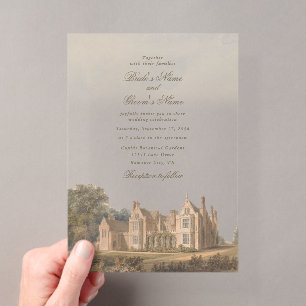 Invitations En Acrylique Mariage de château de manoir anglais vintage