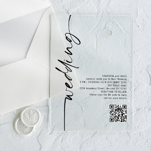 Invitations En Acrylique Mariage de code QR de calligraphie noir pivoté