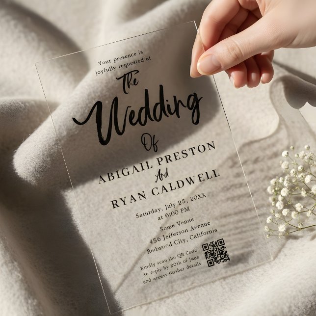 Invitations En Acrylique Mariage de code QR de la calligraphie de brosse (Créateur téléchargé)