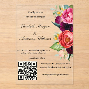 Invitations En Acrylique Mariage de code QR moderne